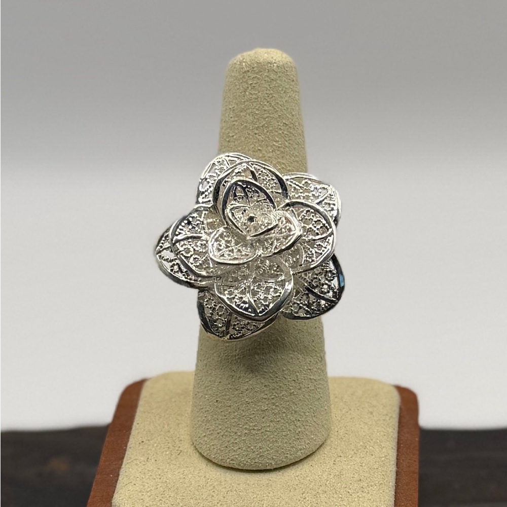 925 Sterling Silver Adjustable Floral Filigree Ring - Picture 3 of 16